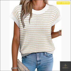 Striped Sweater Vest Pullover Tank Top Lightweight Summer Casual Chic